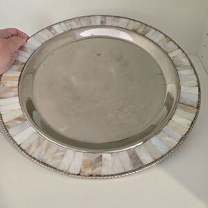 Ralph Lauren RL Silver Tone Serving Tray w/ Mother of Pearl Inlay Rim